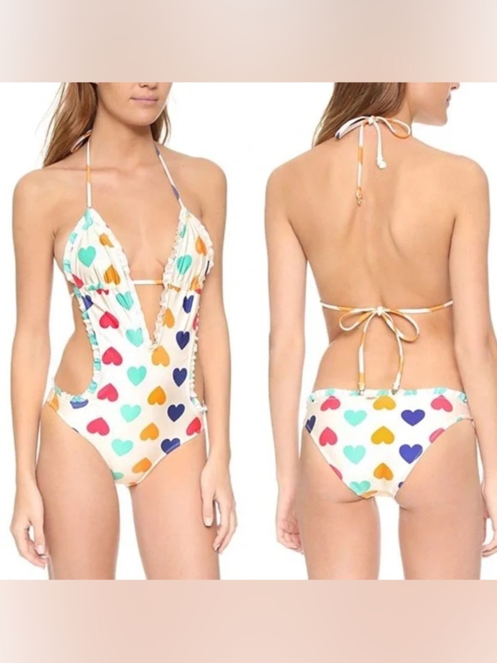 Wildfox Vintage Hearts Ruffled Monokini Swimsuit NWT Size Small